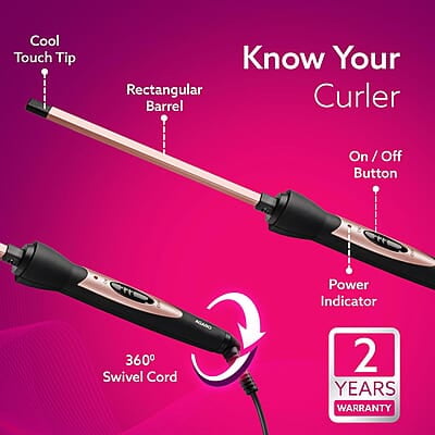 AGARO HC9007 Hair Curler With 7 MM Barrel, Rod, Tong, Chopstick Rectangular Hair Curler AGARO HC9007 Hair Curler With 7 MM Barrel, Rod, Tong, Chopstick Rectangular Hair Curler