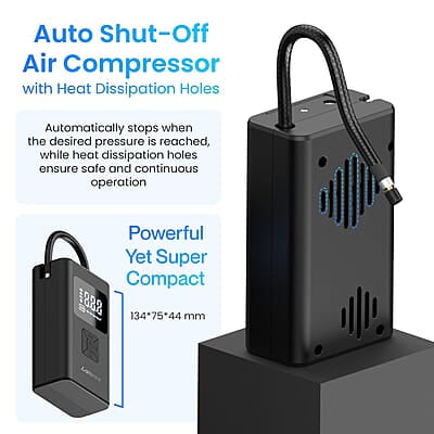 Ambrane Wired Tyre Inflator Air Pump for Cars with digital display & LED Light, 60W with up to 100 Psi, Portable Air Compressor, with Nozzles for Car, Bike, Motorcycle, Sports Ball