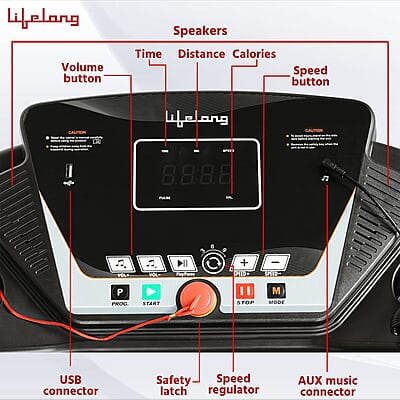 Lifelong FitPro (2.5 HP Peak) Manual Incline Motorized Treadmill for Home with 12 preset Workouts, Max Speed 12km/hr. Bluetooth Speaker Lifelong FitPro (2.5 HP Peak) Manual Incline Motorized Treadmill for Home with 12 preset Workouts, Max Speed 12km/hr. Bluetooth Speaker