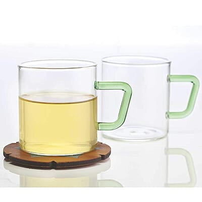 Borosil Vision 6 Pcs Tea n Coffee Borosillicate Glass 190 ml Classic Mug Set with Green Handle | Microwave Safe, Scratch Resistance, Lightweight | for Chai, Green Tea, Milk | Transparent Borosil Vision 6 Pcs Tea n Coffee Borosillicate Glass 190 ml Classic Mug Set with Green Handle | Microwave Safe, Scratch Resistance, Lightweight | for Chai, Green Tea, Milk | Transparent