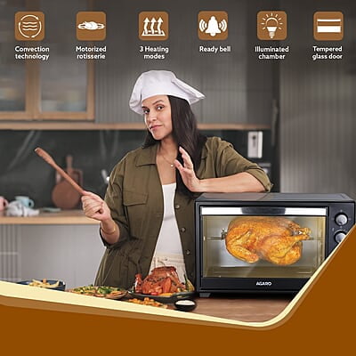 AGARO Marvel 38 Liters Oven Toaster Griller,Motorised Rotisserie&Convection Cake Baking Otg With 3 Heating Mode ,(Black),1600 Watts AGARO Marvel 38 Liters Oven Toaster Griller,Motorised Rotisserie&Convection Cake Baking Otg With 3 Heating Mode ,(Black),1600 Watts