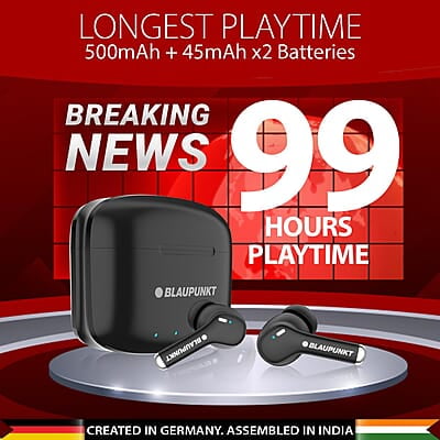 Blaupunkt Newly Launched Btw100 Xtreme Truly Wireless Bluetooth Earbuds I 99H Playtime* I Quad Mic I Crispr Enc Tech I Gaming Mode I Turbovolt Charging I Bt Version 5.3