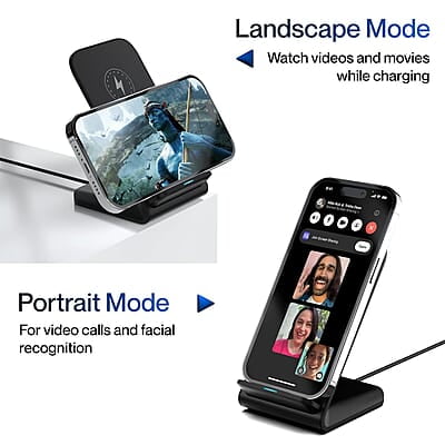 Ambrane 15W Wireless Charging Stand for iPhone 14/13/12 Series, Galaxy S23/S22/S21/S20/Note20 Series, OnePlus 9/9 Pro, Apple Watch & Other Qi Devices Powerpod