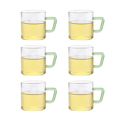 Borosil Vision 6 Pcs Tea n Coffee Borosillicate Glass 190 ml Classic Mug Set with Green Handle | Microwave Safe, Scratch Resistance, Lightweight | for Chai, Green Tea, Milk | Transparent Borosil Vision 6 Pcs Tea n Coffee Borosillicate Glass 190 ml Classic Mug Set with Green Handle | Microwave Safe, Scratch Resistance, Lightweight | for Chai, Green Tea, Milk | Transparent