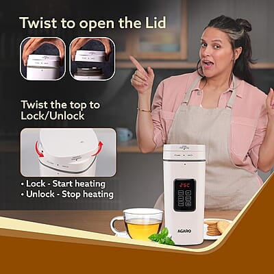 AGARO Delite Portable Electric Kettle, 500 Ml, Fast Boiling, Adjustable Temperature, Keep Warm, Dechlorination, Porridge, Double Layered Body