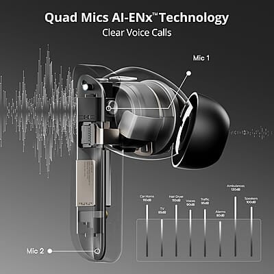 boAt Airdopes 800 True Wireless in Ear Ear Buds w/Dolby Audio, Adaptive EQ by Mimi, 40 Hours Playback, 4 Mics w/AI-ENx™, in-Ear Detection & Hearables App Support