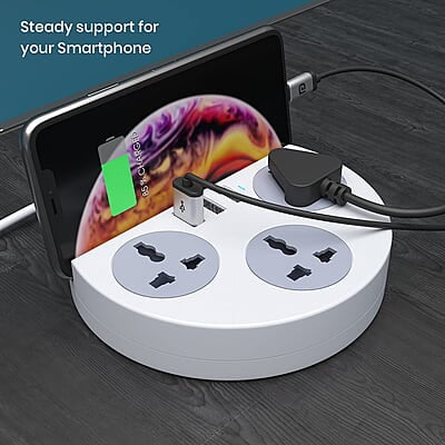 Portronics Power Plate 5 1500W Power Converter with USB Charger & Mobile Holder 3AC Socket + 3USB Ports, 1.5 m Cord Length Portronics Power Plate 5 1500W Power Converter with USB Charger & Mobile Holder 3AC Socket + 3USB Ports, 1.5 m Cord Length