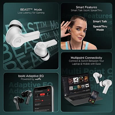 boAt Airdopes Flex 454 ANC Truly Wireless in Ear Ear Buds w/Smart Features, ANC, 60HRS Playback,Hearables App Support,4 Mics ENx,Multi Point,ASAP Charge, IPX5,Beast Mode Ear Buds TWS boAt Airdopes Flex 454 ANC Truly Wireless in Ear Ear Buds w/Smart Features, ANC, 60HRS Playback,Hearables App Support,4 Mics ENx,Multi Point,ASAP Charge, IPX5,Beast Mode Ear Buds TWS