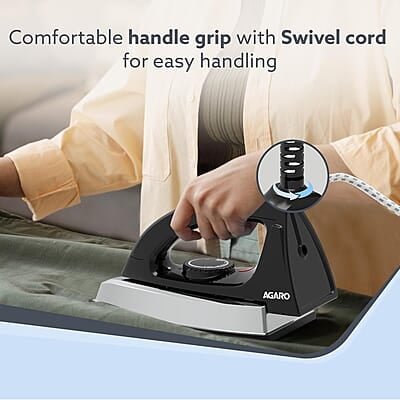 AGARO Regal Heavy Weight Electric Dry Iron, 1000W, Non- Stick Coated Heavy Sole Plate
