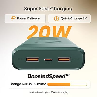 Ambrane 27000mAh Power Bank, 20W Fast Charging, Triple Output, Type C PD (Input & Output) Ambrane 27000mAh Power Bank, 20W Fast Charging, Triple Output, Type C PD (Input & Output)