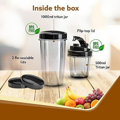 AGARO Marvel Nutri Blender, BPA Free 2 Tritan Jars, 1000W, 100% Copper Motor, 2 Speed Modes with Pulse, Detachable Base, Stainless Steel Blades, Blend, Mix, Grind, Smoothie, Juice Maker, Black AGARO Marvel Nutri Blender, BPA Free 2 Tritan Jars, 1000W, 100% Copper Motor, 2 Speed Modes with Pulse, Detachable Base, Stainless Steel Blades, Blend, Mix, Grind, Smoothie, Juice Maker, Black