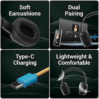 ZEBRONICS Thunder PRO Over Ear Wireless Headphone with Dual Pairing, Gaming Mode, ENC, Bluetooth, Call Function, Aux, Micro SD, Voice Assistant, Deep Bass, Up to 60h Backup ZEBRONICS Thunder PRO Over Ear Wireless Headphone with Dual Pairing, Gaming Mode, ENC, Bluetooth, Call Function, Aux, Micro SD, Voice Assistant, Deep Bass, Up to 60h Backup