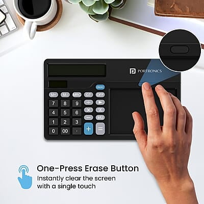 Portronics Ruffpad Calc 2 2-in-1 Calculator & LCD Writing Pad with 14.4 cm Writing Area, Multi Function Digital Calculator Stylus Pen for Students Portronics Ruffpad Calc 2 2-in-1 Calculator & LCD Writing Pad with 14.4 cm Writing Area, Multi Function Digital Calculator Stylus Pen for Students