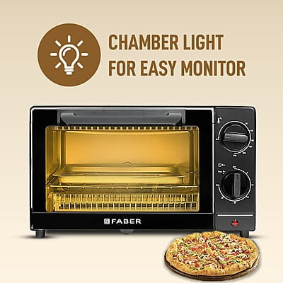 Faber 9L 1000W OTG Bake, Toast, Grill | Upper & Lower SS Heating Auto-Shut Off, Ready Bell Faber 9L 1000W OTG Bake, Toast, Grill | Upper & Lower SS Heating Auto-Shut Off, Ready Bell
