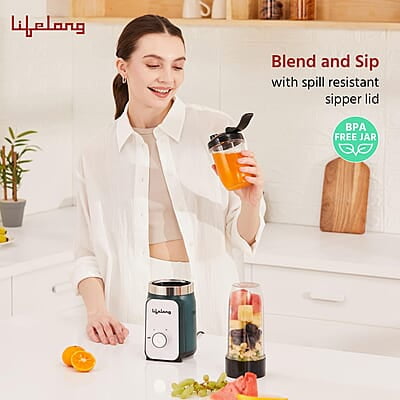 Lifelong Nutri Blender for Smoothies and Juices 500 Watts with 2 Jars - 100% Copper Motor Mixer Grinder, Blender & Smoothie Maker