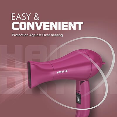 Havells 1000 Watt Foldable Hair Dryer; 2 Heat Settings (Hot/Warm), Heat Balance Technology Havells 1000 Watt Foldable Hair Dryer; 2 Heat Settings (Hot/Warm), Heat Balance Technology