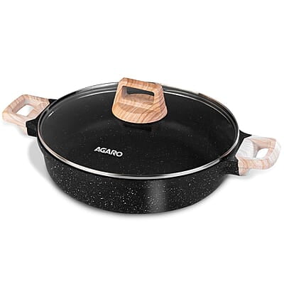 AGARO Imperial Granite Non Stick Kadai with Glass Lid, 2.8L / 24cm, Kadai