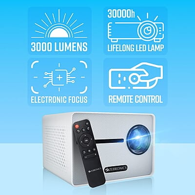 Zebronics PIXAPLAY 20 LED Projector with FHD 1080p, HDMI, USBx2, Aux Out, Bluetooth v5.1, Upto 431 cm Screen Size, Built-in-Speaker, 3000 Lumens