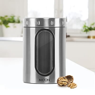 MILTON Steel Crispy 2000 Storage Jar, 2 Litres, Silver Light Weight Odour Proof Dishwasher Safe MILTON Steel Crispy 2000 Storage Jar, 2 Litres, Silver Light Weight Odour Proof Dishwasher Safe