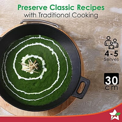 Wonderchef Forza Pre-Seasoned Cast-Iron Kadhai 3.35L, 3.8mm