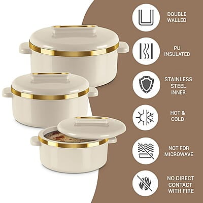 MILTON Curve Inner Stainless Steel Casserole Set of 3 (450 ml, 840 ml, 1300 ml)