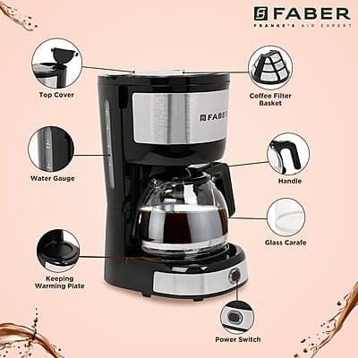 Faber 800W Drip Coffee Machine Brew 6 Cups Coffee in Less Than 6 mins 0.6L Capacity Faber 800W Drip Coffee Machine Brew 6 Cups Coffee in Less Than 6 mins 0.6L Capacity