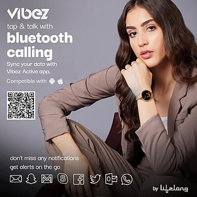 Vibez by Lifelong Ruby 1.04" AMOLED Smartwatch for Women with Metal Strap, Bluetooth Calling, 60 Hz, Voice Assistance Vibez by Lifelong Ruby 1.04" AMOLED Smartwatch for Women with Metal Strap, Bluetooth Calling, 60 Hz, Voice Assistance