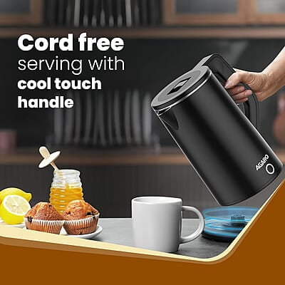 AGARO Elegant Electric Kettle, 1.8L, Double Layered Kettle, Stainless Steel Inner Body Black