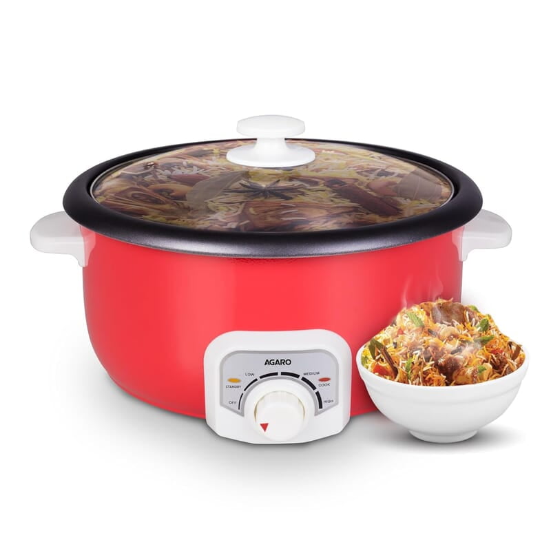 AGARO Regal Electric Multi Cooking Pot, 3L, 1200W, Steamer, Fryer, Aluminium Pot, Glass Lid AGARO Regal Electric Multi Cooking Pot, 3L, 1200W, Steamer, Fryer, Aluminium Pot, Glass Lid