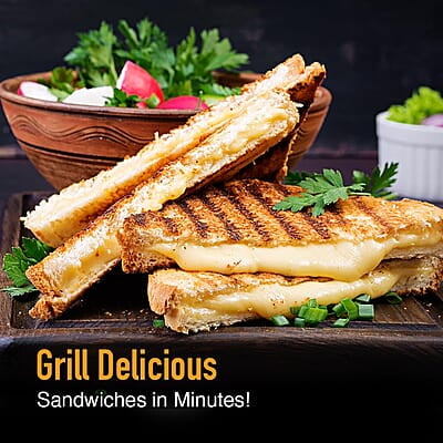 KENT 16025 Sandwich Grill 700W | Non-Toxic Ceramic Coating | Automatic Temperature Cut-off with LED Indicator | Adjustable Height Control, Metallic Silver, Standard