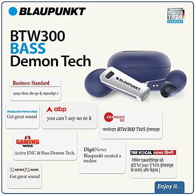Blaupunkt Newly Launched Btw300 Bass Buds Truly Wireless Bluetooth in Ear Earbuds I Bass Demon Tech I Enc Crispr Tech I 40Hrs Playtime I Turbovolt Charging I Bt Version 5.3 I 80Ms Low Latency Blaupunkt Newly Launched Btw300 Bass Buds Truly Wireless Bluetooth in Ear Earbuds I Bass Demon Tech I Enc Crispr Tech I 40Hrs Playtime I Turbovolt Charging I Bt Version 5.3 I 80Ms Low Latency