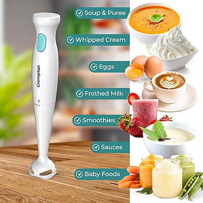 Crompton Blendserve Hand Blender with Plastic Stem 300 Watts Power Detachable stem Crompton Blendserve Hand Blender with Plastic Stem 300 Watts Power Detachable stem