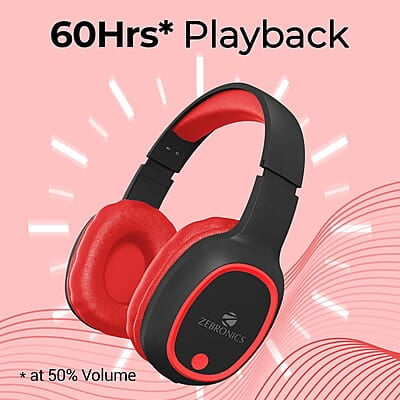 ZEBRONICS Thunder Bluetooth 5.3 Wireless Over ear Headphones with 60H Backup, Gaming Mode, Dual Pairing, ENC, AUX, Micro SD, Voice Assistant, Comfortable Earcups, Call Function ZEBRONICS Thunder Bluetooth 5.3 Wireless Over ear Headphones with 60H Backup, Gaming Mode, Dual Pairing, ENC, AUX, Micro SD, Voice Assistant, Comfortable Earcups, Call Function