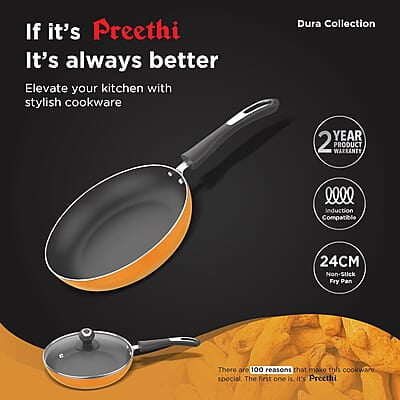 Preethi Dura Collection Non Stick Fry Pan, 24 cm, with Glass Lid, Gas & Induction Compatible Preethi Dura Collection Non Stick Fry Pan, 24 cm, with Glass Lid, Gas & Induction Compatible
