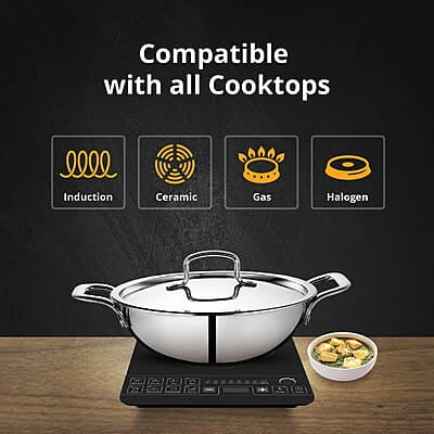 KENT Triply Kadai 26 CM with SS Lid 3.1 L KENT Triply Kadai 26 CM with SS Lid 3.1 L