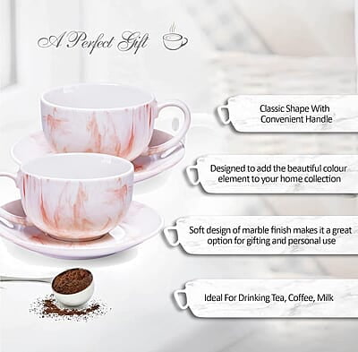 Treo by Milton Marble Cup and Saucer Set of 12, Marble Brown Treo by Milton Marble Cup and Saucer Set of 12, Marble Brown