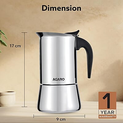 AGARO Royal Moka Pot, Stovetop & Induction Cooktop Classic Espresso & Coffee Maker, 200 Ml AGARO Royal Moka Pot, Stovetop & Induction Cooktop Classic Espresso & Coffee Maker, 200 Ml