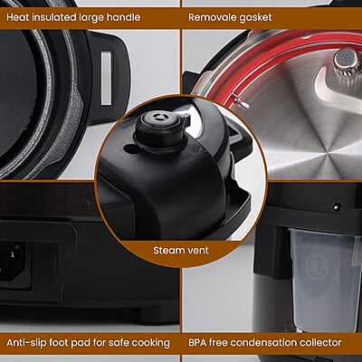 AGARO Royal Electric Pressure Cooker, 3 Liter Stainless Steel Inner Pot, 5 Preset Menu, Automatic Cooking AGARO Royal Electric Pressure Cooker, 3 Liter Stainless Steel Inner Pot, 5 Preset Menu, Automatic Cooking