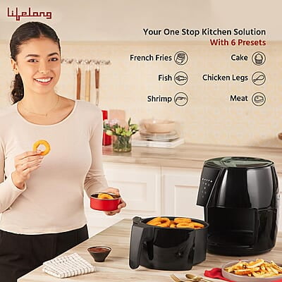 Lifelong Air Fryer 1 Year Warranty 1350W, 4.2L, Air Fryer for Home, Digital Air-Fryer with 6 Presets Lifelong Air Fryer 1 Year Warranty 1350W, 4.2L, Air Fryer for Home, Digital Air-Fryer with 6 Presets