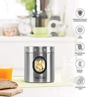 MILTON Steel Crispy 350 Storage Jar, 400 ml Light Weight Odour Proof Dishwasher Safe MILTON Steel Crispy 350 Storage Jar, 400 ml Light Weight Odour Proof Dishwasher Safe