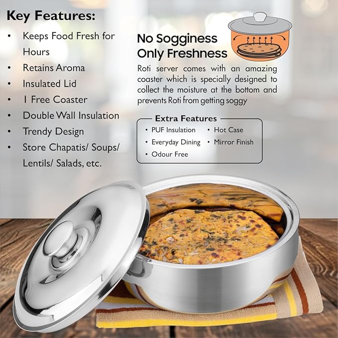 Signora ware Roti Server Casserole With Steel Lid & Glass Lid 2100 ML Signora ware Roti Server Casserole With Steel Lid & Glass Lid 2100 ML