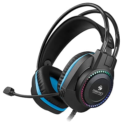 Zebronics Jet Premium Wired Gaming On Ear Headphone with LED Light for earcups, 40mm Neodymium Drivers, 2 Meter Braided Cable, Flexible mic, Suspension Headband, 3.5mm + USB Connector