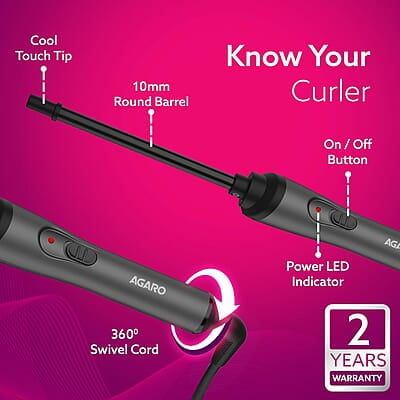 AGARO HC8001 Hair Curler With 10MM Barrel, Rod, Tong, Chopstick Hair Curler, Ceramic Coated Plates AGARO HC8001 Hair Curler With 10MM Barrel, Rod, Tong, Chopstick Hair Curler, Ceramic Coated Plates