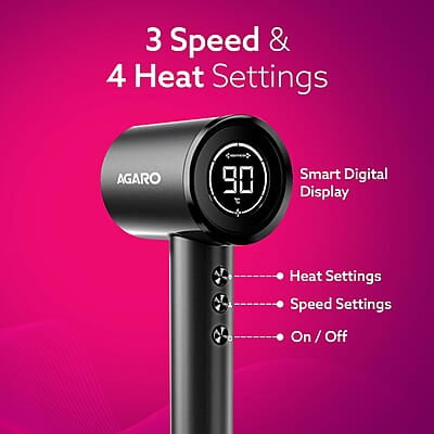AGARO HD3240 Hair Dryer, Brushless 1600W Motor, 3 Speed & 4 temperature settings AGARO HD3240 Hair Dryer, Brushless 1600W Motor, 3 Speed & 4 temperature settings