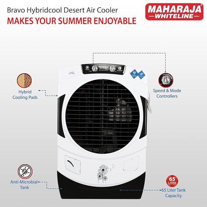 Maharaja Whiteline Bravo prime Desert Air Cooler with 65 Liter Large Tank Capacity, 165W Maharaja Whiteline Bravo prime Desert Air Cooler with 65 Liter Large Tank Capacity, 165W