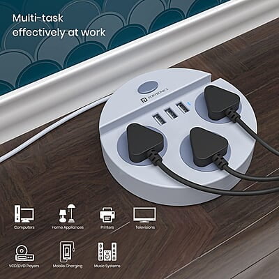 Portronics Power Plate 5 1500W Power Converter with USB Charger & Mobile Holder 3AC Socket + 3USB Ports, 1.5 m Cord Length Portronics Power Plate 5 1500W Power Converter with USB Charger & Mobile Holder 3AC Socket + 3USB Ports, 1.5 m Cord Length