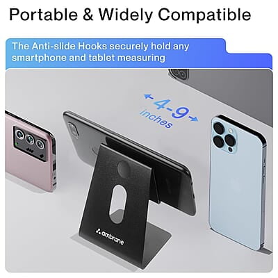 Ambrane Mobile Holding Tabletop Stand, 180 Degree View, Premium Metal Body, Wide Compatibility, Multipurpose, Anti-Skid Design Pop Stand Ambrane Mobile Holding Tabletop Stand, 180 Degree View, Premium Metal Body, Wide Compatibility, Multipurpose, Anti-Skid Design Pop Stand