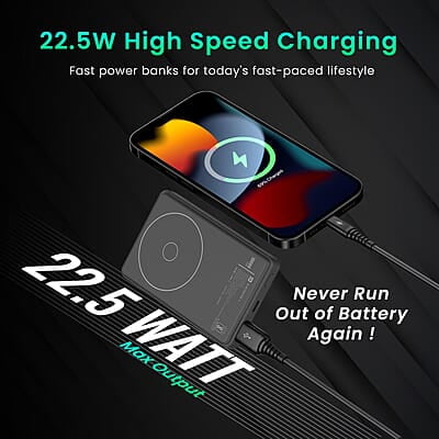 Portronics Luxcell Wireless Mini 10k 10000mAh 15W Magnetic Wireless Fast Charging Smallest Power Bank with 22.5 Wired Output Portronics Luxcell Wireless Mini 10k 10000mAh 15W Magnetic Wireless Fast Charging Smallest Power Bank with 22.5 Wired Output