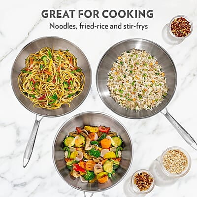 Borosil 2.25 L Cookfresh Tri-ply Stainless Steel Wok with Lid | 22 Cm Kadhai for Deep Fry Borosil 2.25 L Cookfresh Tri-ply Stainless Steel Wok with Lid | 22 Cm Kadhai for Deep Fry