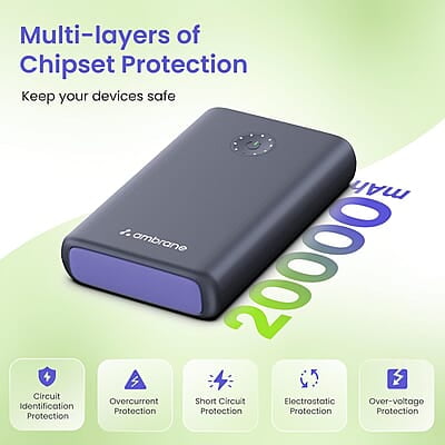 Ambrane 85W Fast Charging Powerbank for MacBook, Type C Laptop & Mobile Charging, 20,000mAh Battery, Triple Output Ambrane 85W Fast Charging Powerbank for MacBook, Type C Laptop & Mobile Charging, 20,000mAh Battery, Triple Output